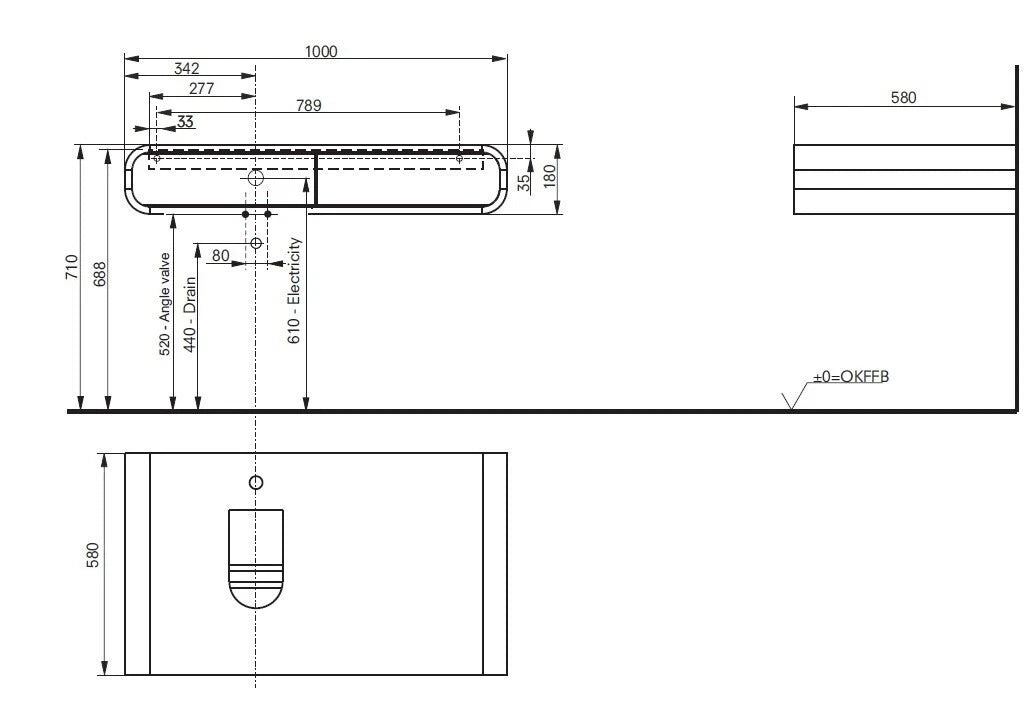 TOTO NC FU10016AUK-VW walnut 100cm vanity – technical dimensions drawing