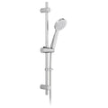 Illustration of a chrome slide rail shower kit; exact supplied kit shown in following photographs