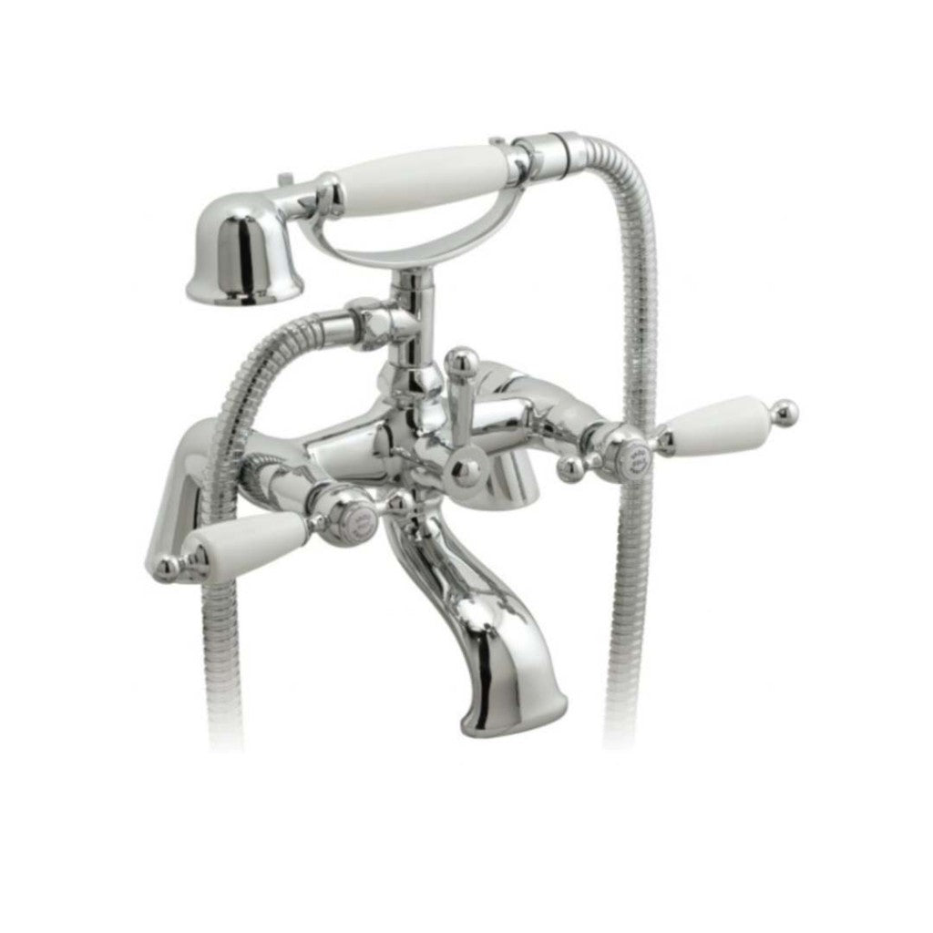 VADO Kensington chrome and white deck-mounted bath shower mixer with shower kit KEN-131/CD-C/P