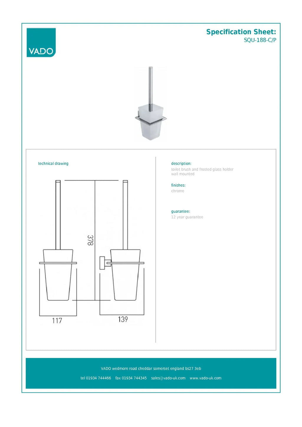 VADO Square SQU-188-C/P manufacturer specification sheet