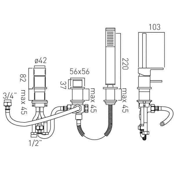 VADO Synergie SYN-132/NS-C/P technical dimensions and connections