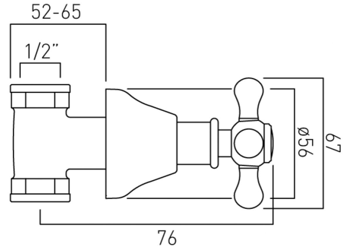 VADO Victoriana concealed stop valve dimension drawing