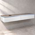 Villeroy & Boch Frame to Frame 1200mm console A80900NR, white cabinet with Oak Silver top and silver blue edging, left waste opening, basin not included