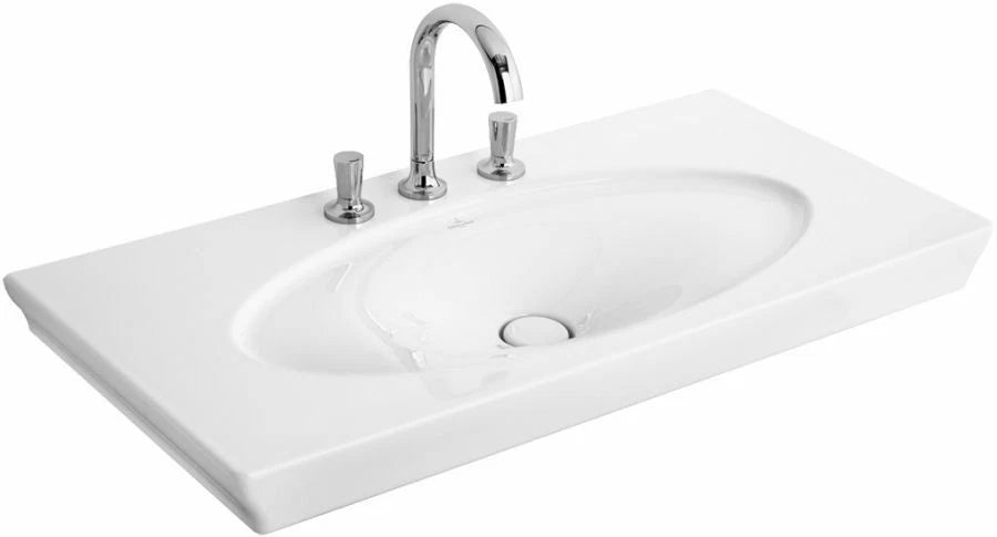 Villeroy & Boch La Belle 1000 x 490mm La Rose washbasin 6124.A1.MH – product view with three-hole tap shown