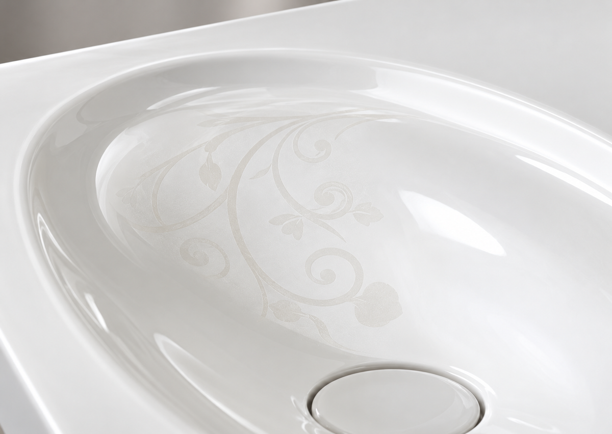 Villeroy & Boch La Belle 6124A1MH La Rose basin – recreated close-up of white on white decorative pattern