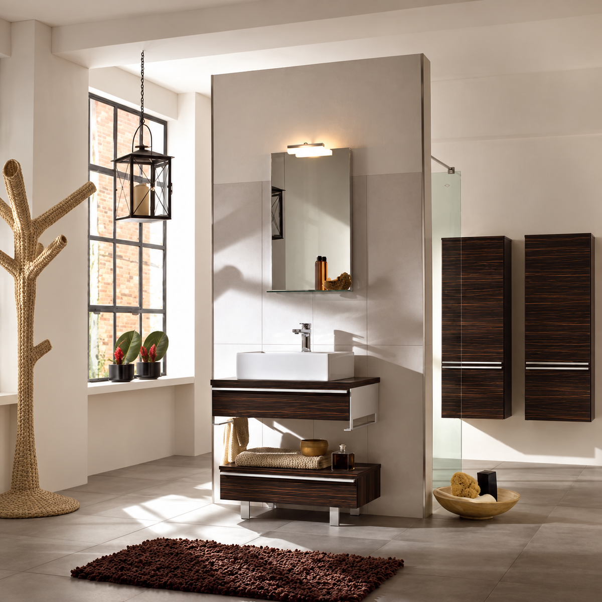 Villeroy & Boch Shape 750mm Macassar vanity A513EDED – bathroom setting. Basin, tap and accessories shown for illustration; unit only.