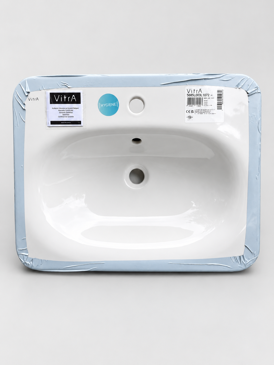 VitrA Nest basin top view with protective wrapping