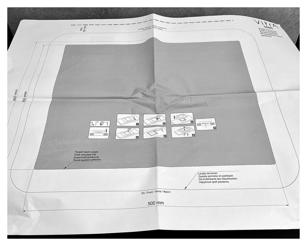 Original VitrA Nest basin worktop cutting template