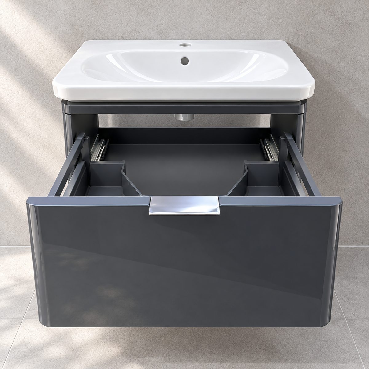 VitrA Nest Trendy gloss anthracite full-height open drawer
