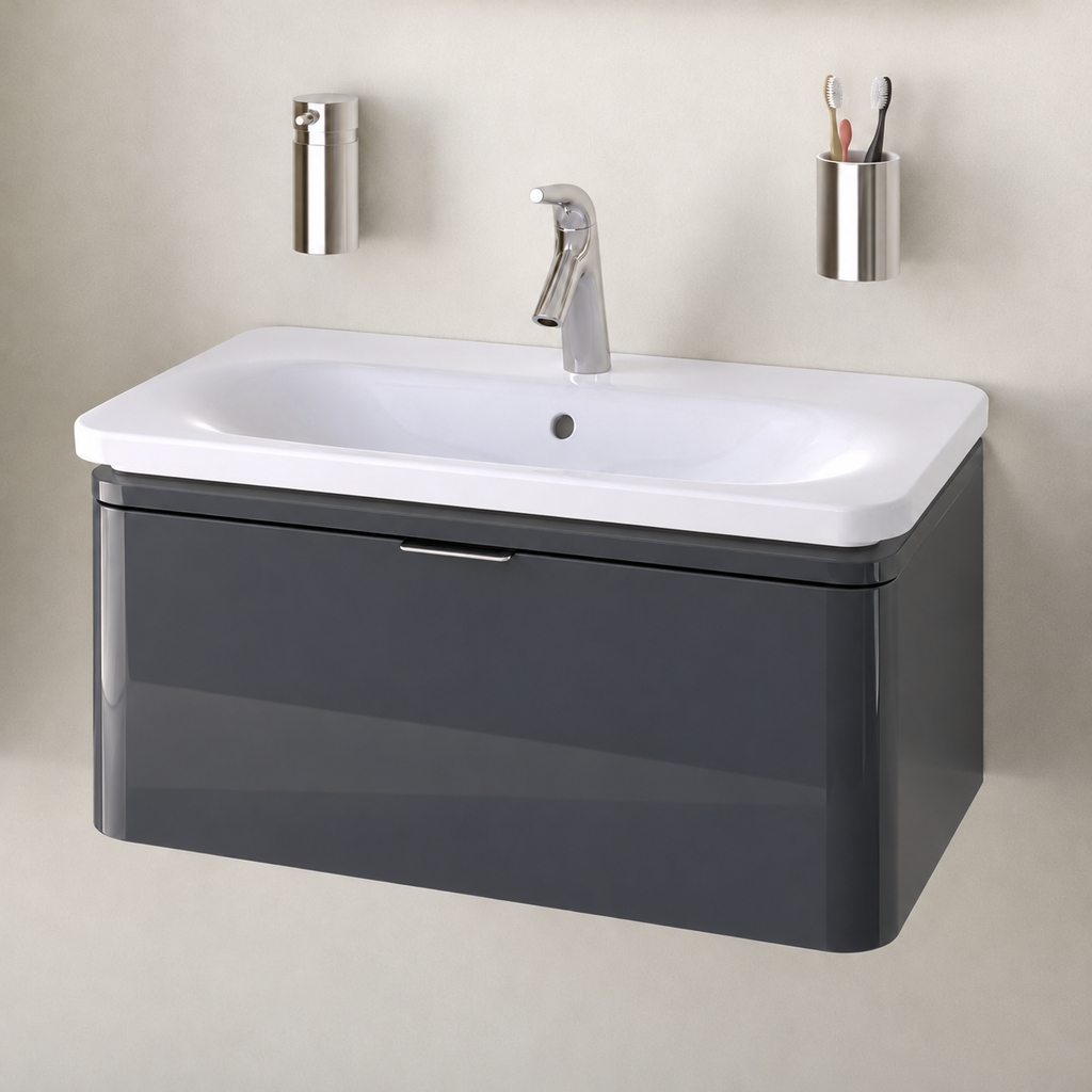VitrA Nest Trendy 600mm gloss anthracite vanity with basin