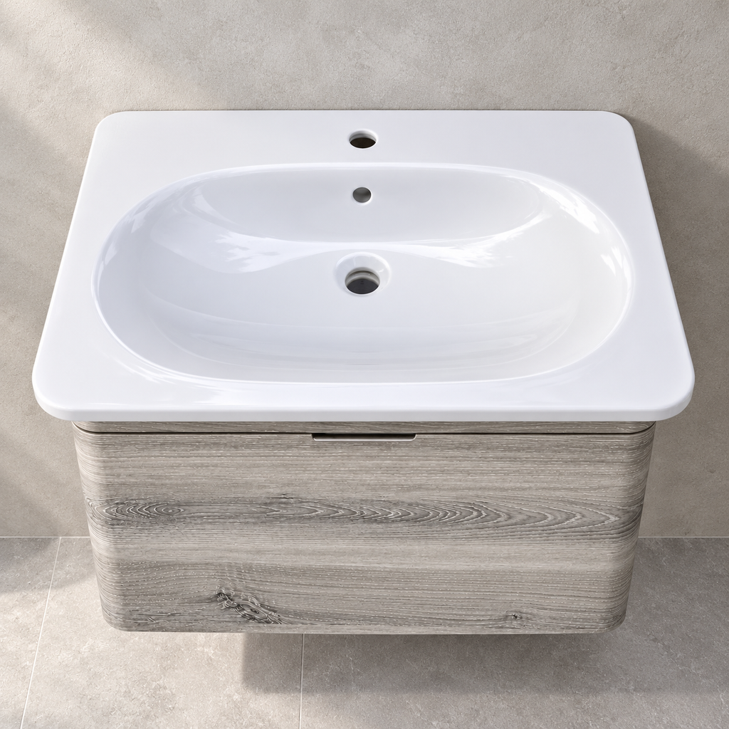 VitrA Nest Trendy 600mm natural grey vanity with basin - basin view