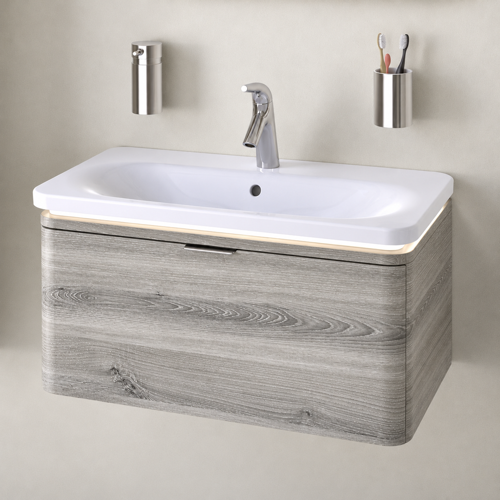 VitrA Nest Trendy 600mm natural grey vanity with basin and LED - main view