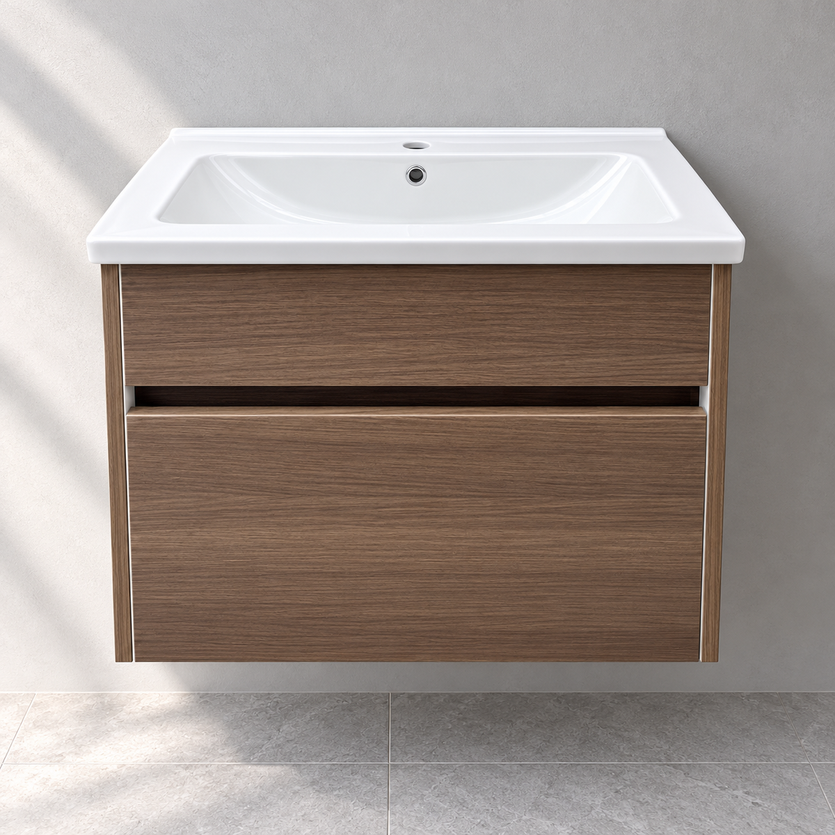 VitrA S50 600mm oak vanity with basin 54736 – front showroom view