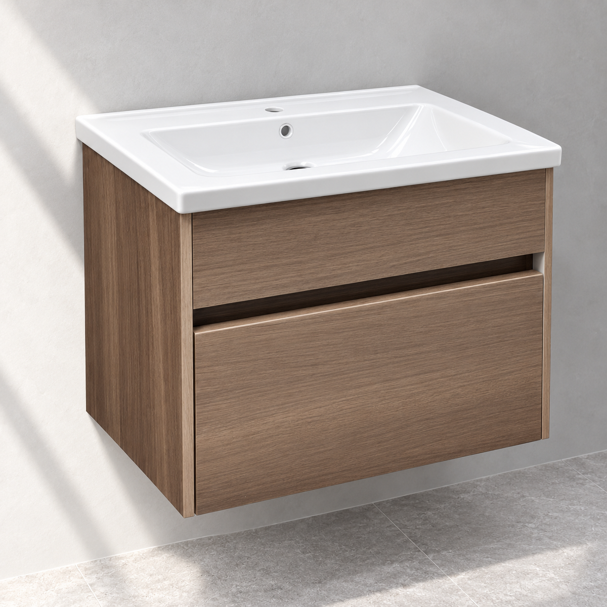 VitrA S50 600mm oak vanity with basin 54736 – left showroom view