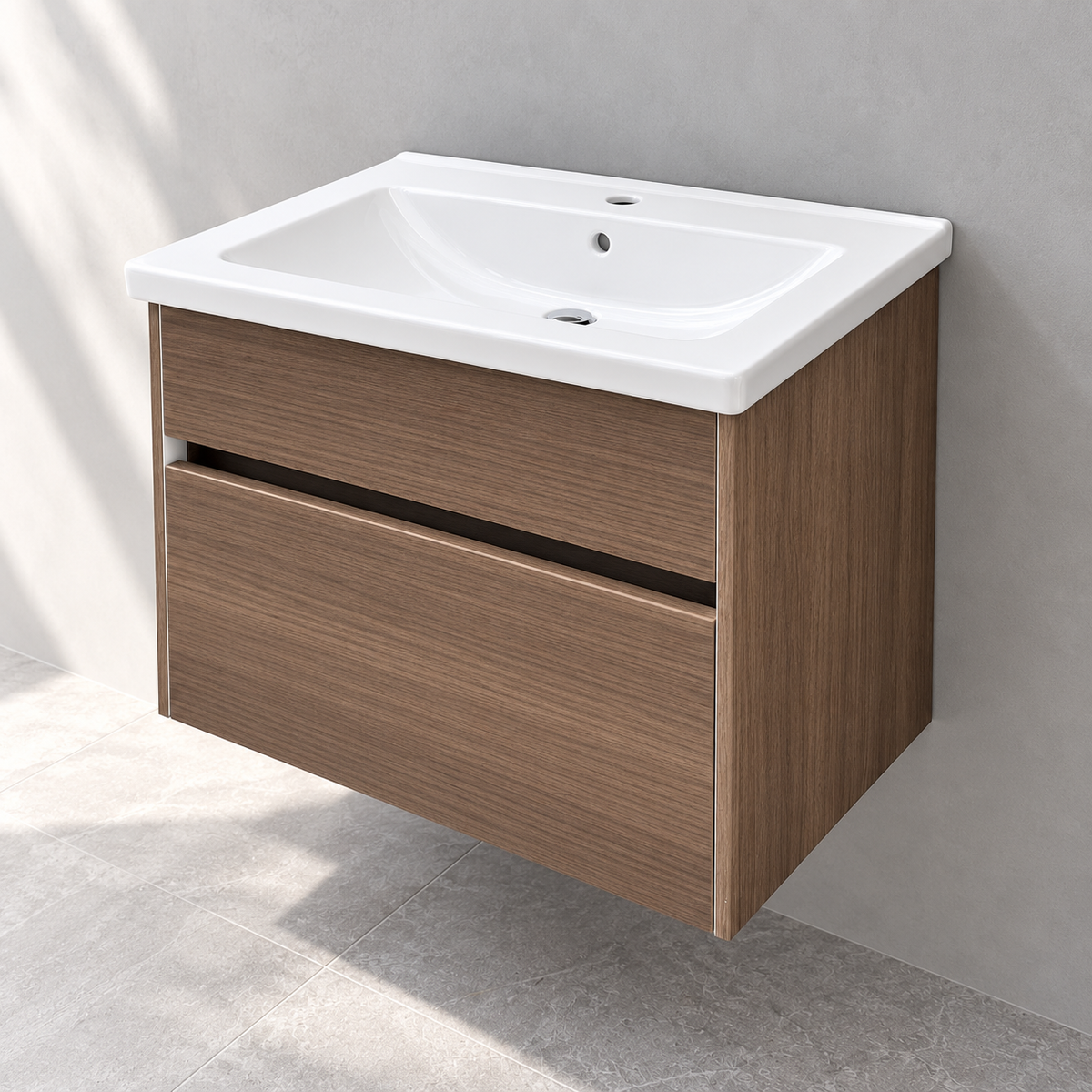 VitrA S50 600mm oak vanity with basin 54736 – right showroom view