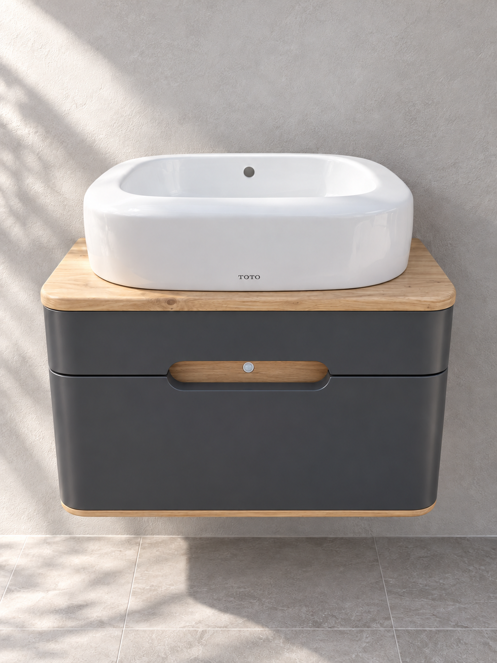 VitrA Sento 550mm matt anthracite vanity 62357 with TOTO NC LW761Y basin - front