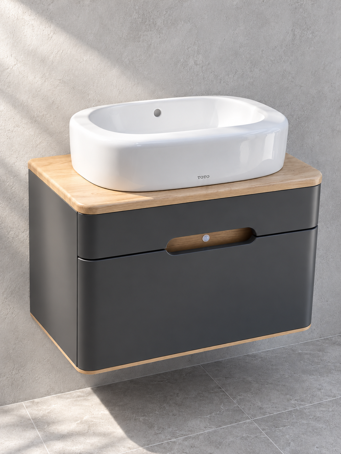 VitrA Sento 550mm matt anthracite vanity 62357 with TOTO NC LW761Y basin - left