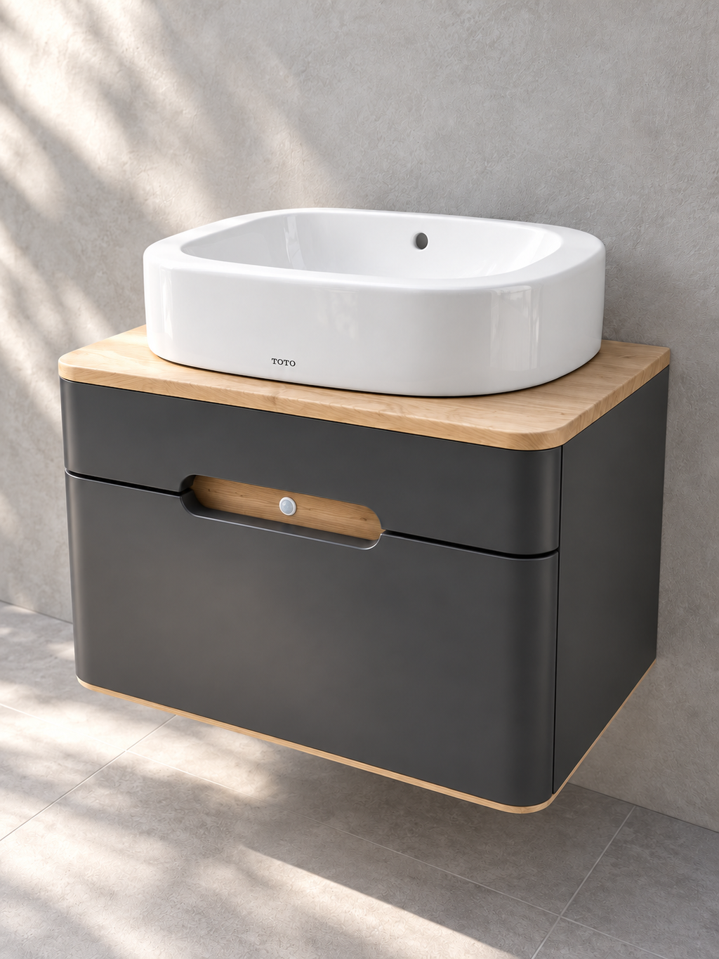 VitrA Sento 550mm matt anthracite vanity 62357 with TOTO NC LW761Y basin - right
