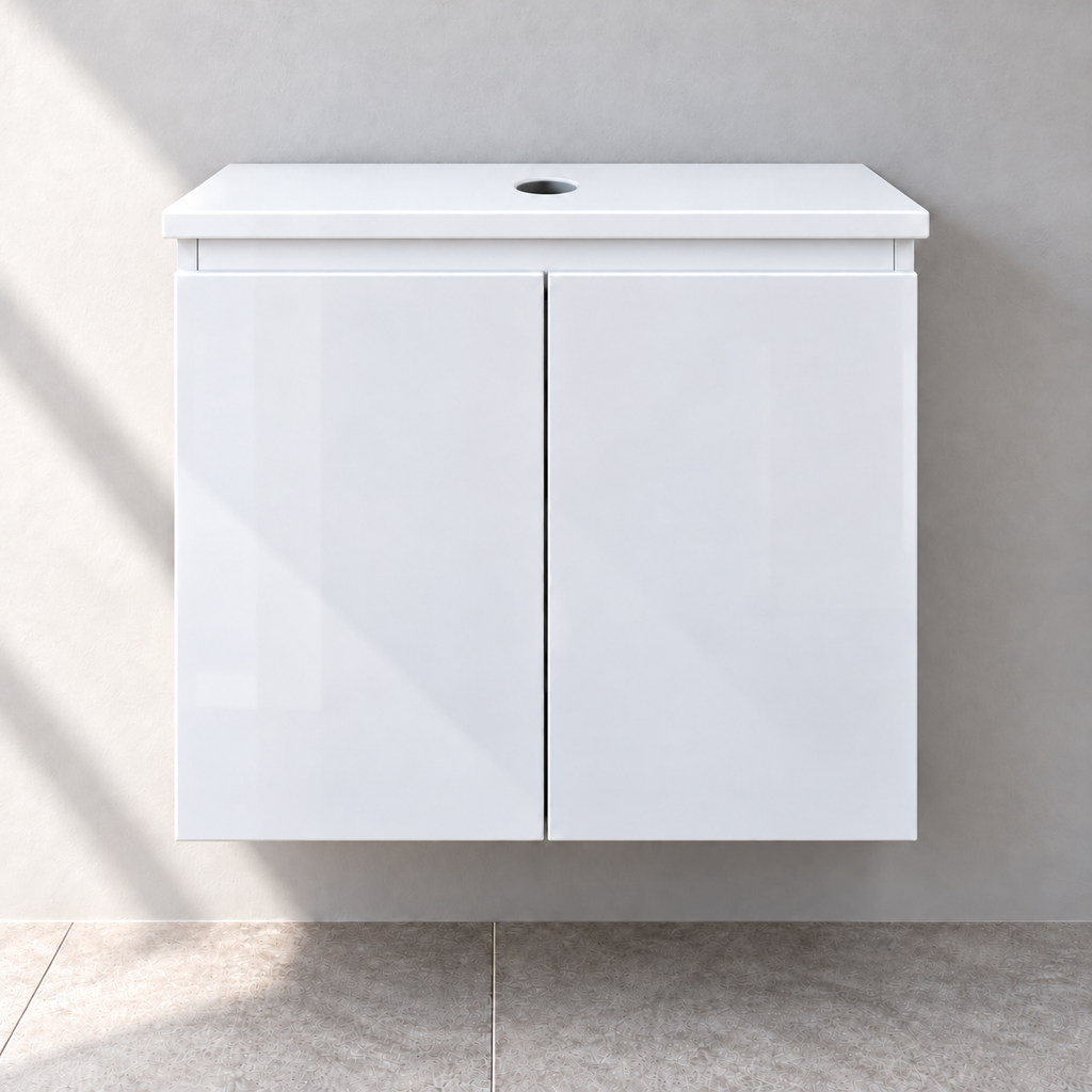 VitrA Shift 500mm white gloss vanity 65523, unit only with white infill beneath worktop – front view