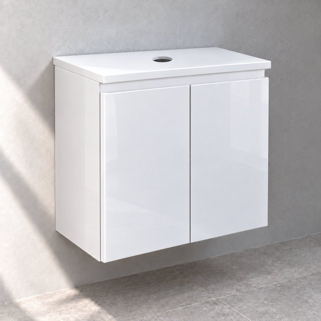 VitrA Shift 500mm white gloss vanity 65523, unit only with white infill beneath worktop – left view