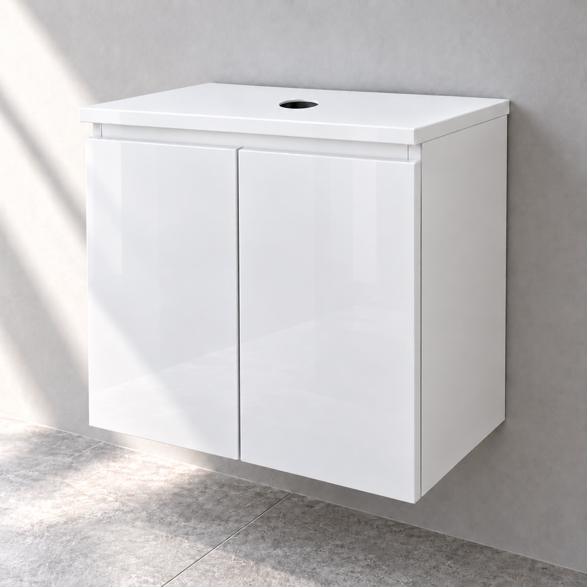 VitrA Shift 500mm white gloss vanity 65523, unit only with white infill beneath worktop – right view