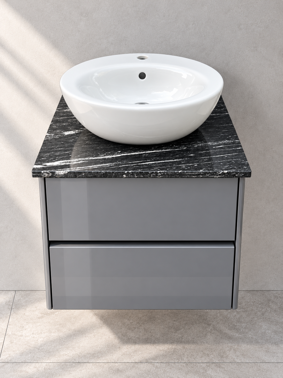 Villeroy & Boch Vivia 600mm gloss grey vanity with Aveo basin - front