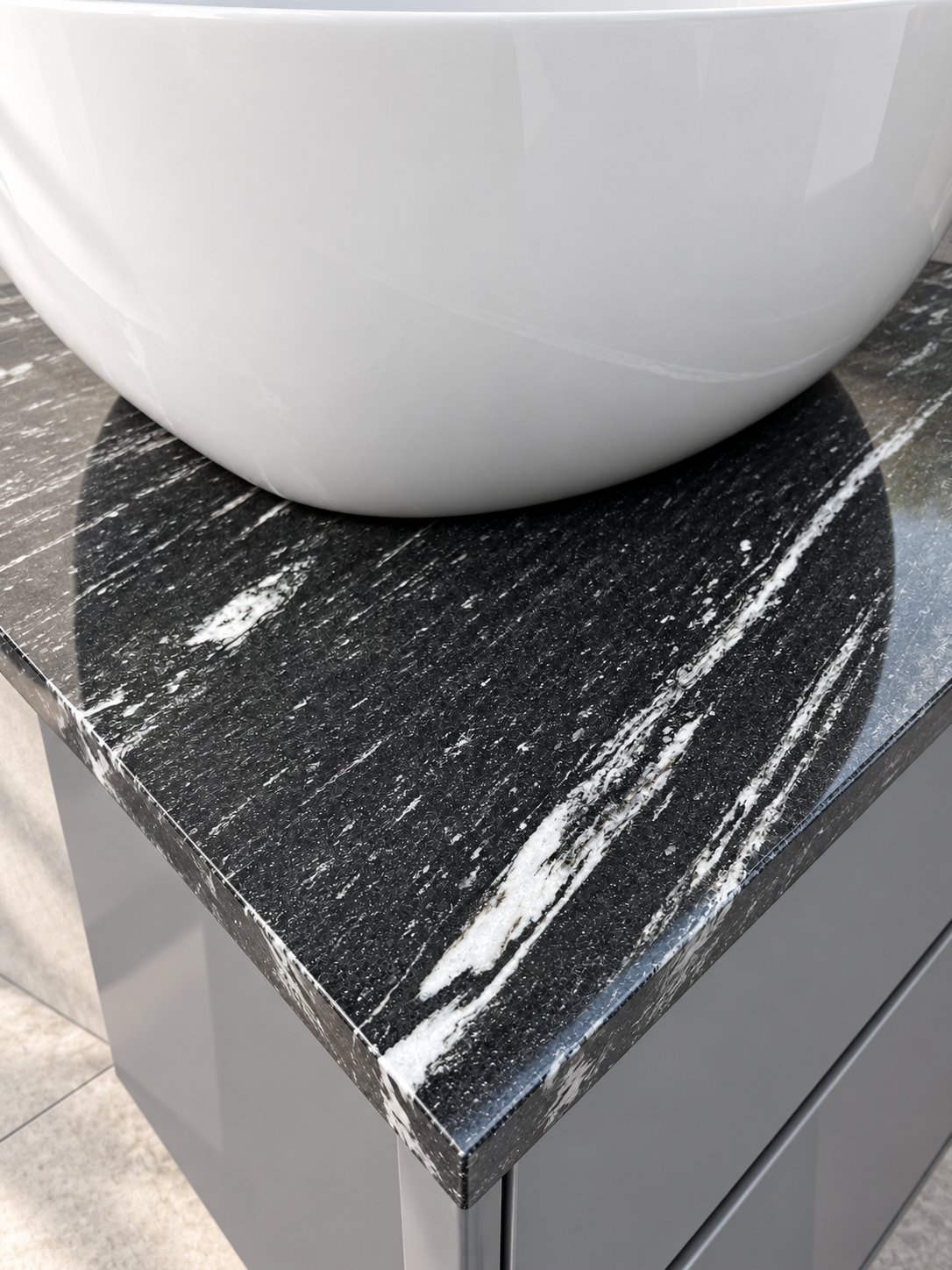 Villeroy & Boch Vivia 600mm gloss grey vanity with Aveo basin - granite-detail